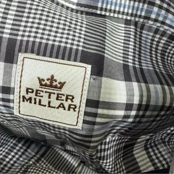 Peter Millar Mens XL Gray Blue Plaid 100% Cotton Button Up Long Sleeve Shirt - Picture 4 of 8